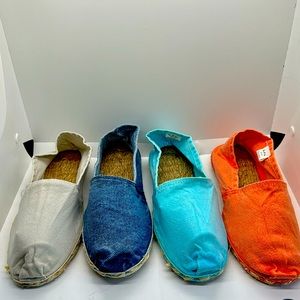 Lot of four pairs of new women’s Espadrilles with cotton canvas top jute sole.